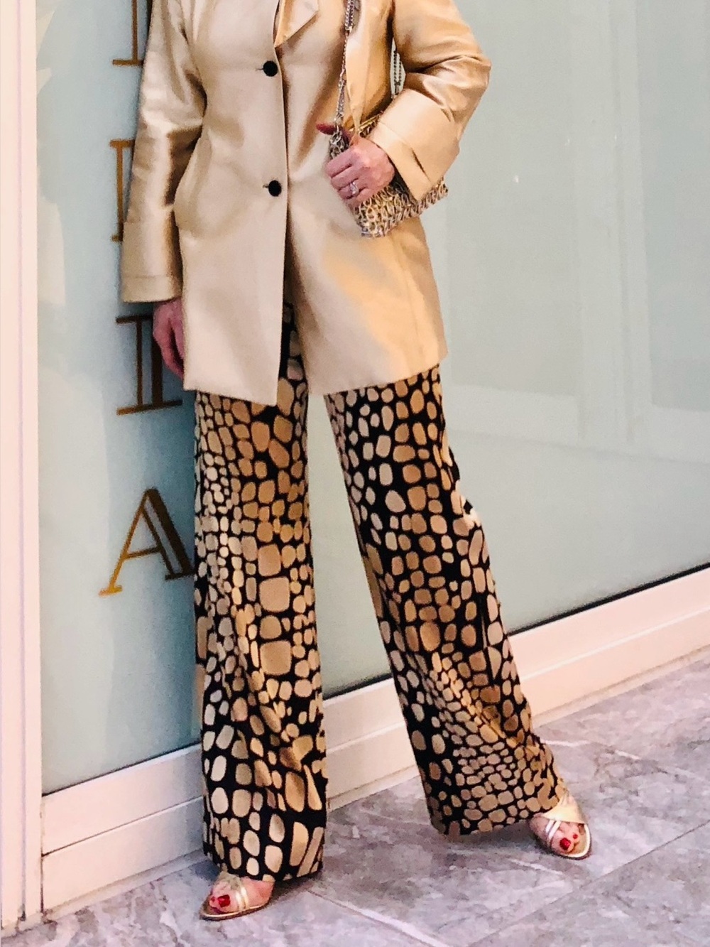 ST JOHN Black & Tan Printed Wide-Leg Palazzo Pants-LIKE NEW• BIG DISCOUNT!